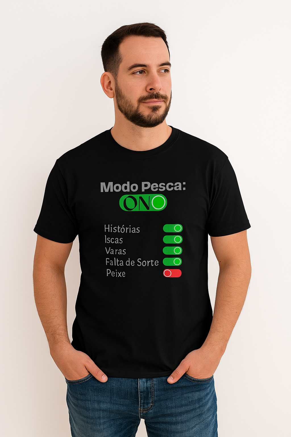 Camiseta Masculina Premium MODO PESCA ON 100% Algodão – Confortável para Pescadores