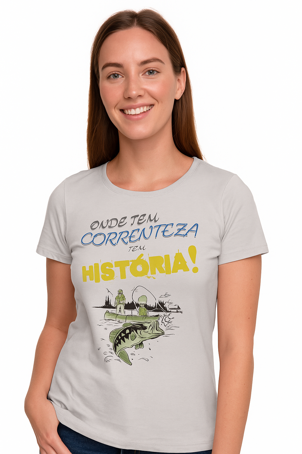 Camiseta Feminina Premium HISTÓRIA 100% Algodão – Confortável para Mulheres que Pescam
